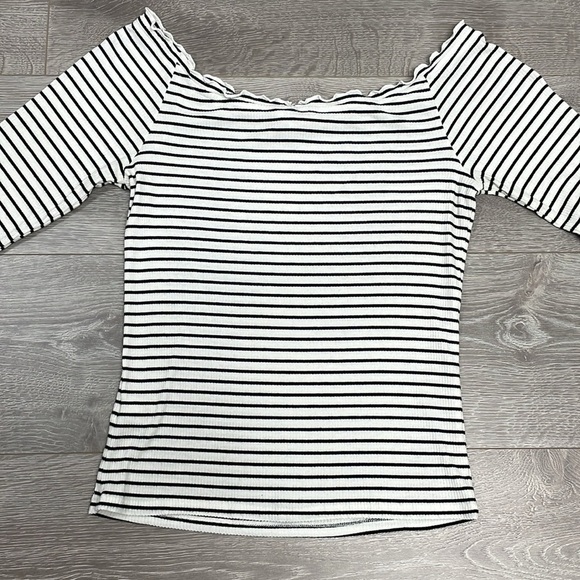 Aeropostale Long Sleeve Off The Shoulder Ribbed Knit Striped Top XL - Picture 13 of 15